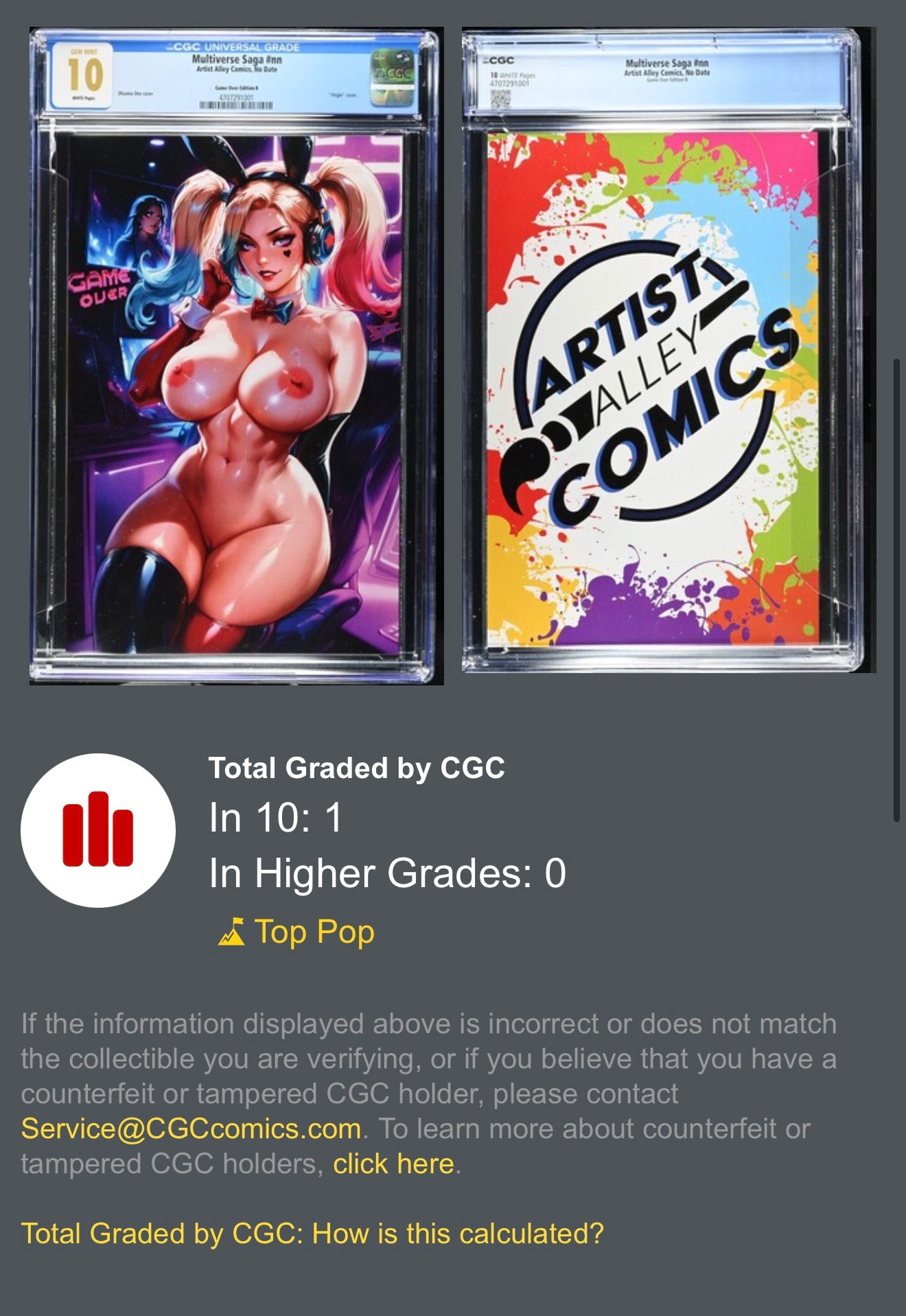 CGC 10 TOP POP Multiverse Saga #nn Game Over Edition B Virgin Variant Artist Alley Comics